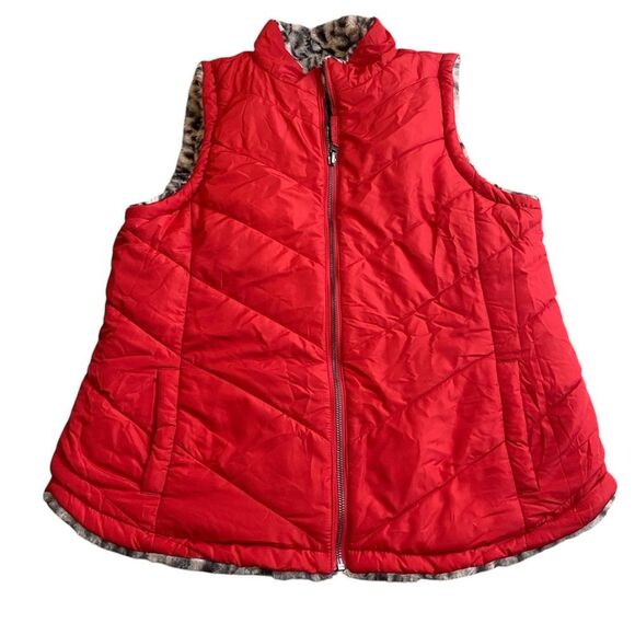 Maurice's Women’s 1X Faux Fur Reversible Puffer Vest Cheetah Print Red Mob Wife‎ - Picture 5 of 9